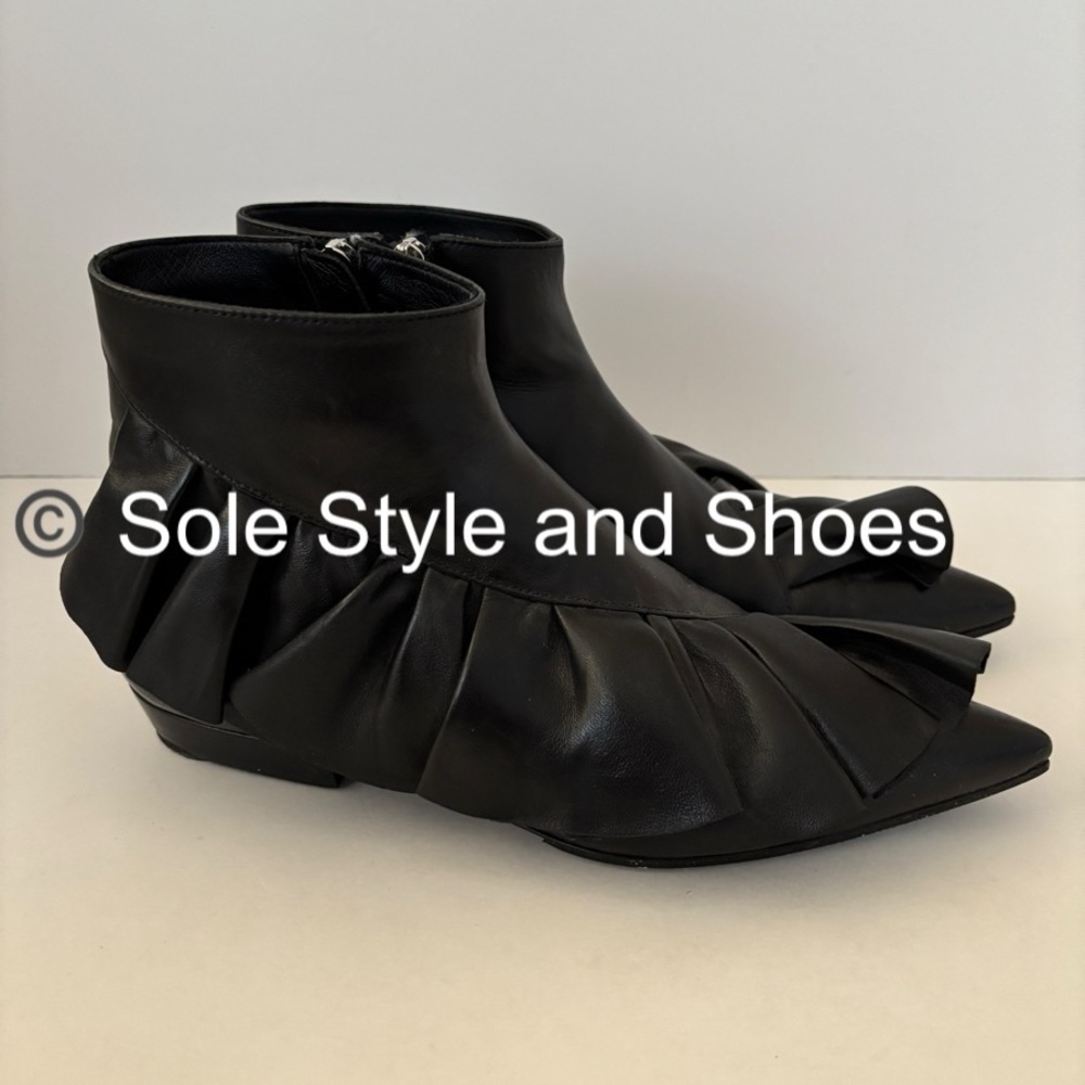 JW Anderson Black Leather Ruffle Boots EUR 38 US 7 to 7.5